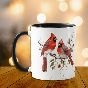 Caneca Pássaros Cardinais das Berries Vermelhas