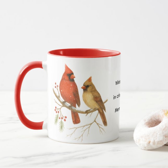 Caneca Pássaros Cardinal de Natal Vida Selvagem de Férias (Com Donut)