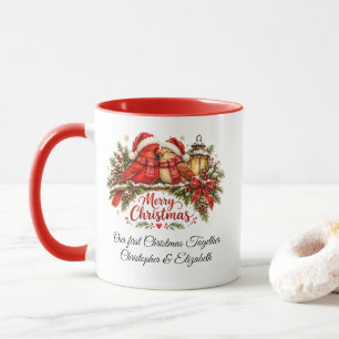 Caneca Pássaros Cardinals de Natal em Aquarela Personaliz