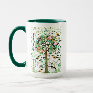 Caneca Pássaros Coloridos em uma Árvore Florida
