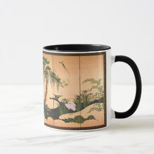 Caneca Pássaros de Kano Eino e flores do primavera e do