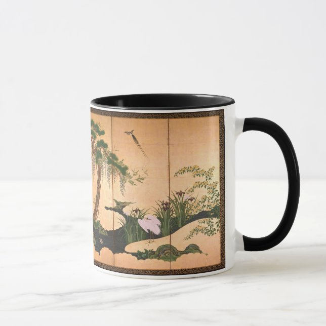 Caneca Pássaros de Kano Eino e flores do primavera e do (Direita)