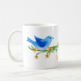 Caneca Pássaros de papel Nome personalizado Mug Azul