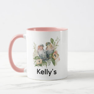 Caneca Pássaros do Amor em Aquarelas Pastel