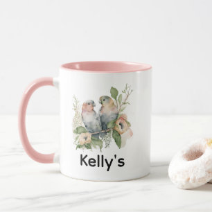 Caneca Pássaros do Amor em Aquarelas Pastel