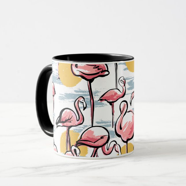 Caneca Pássaros Flamingo rosa e pôr do sol | Tango tropic (Frente Esquerda)