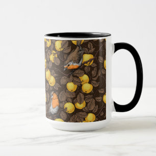 Caneca Pássaros na macieira/amarelo e marrom escuro