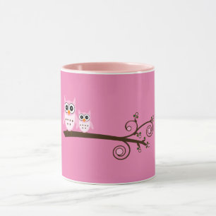 Caneca Pássaros Rosa Tema Coruja
