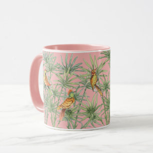 Caneca Pássaros Tropicais Rosa Bambu Chinoiserie Bonito