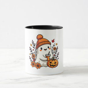 Caneca Pastel Autumn Kawaii Ghost Fall Pumpkin Spice