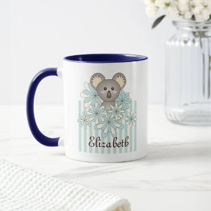 Caneca Pastel Azul Personalizado Urso Koala Fofo Infantil