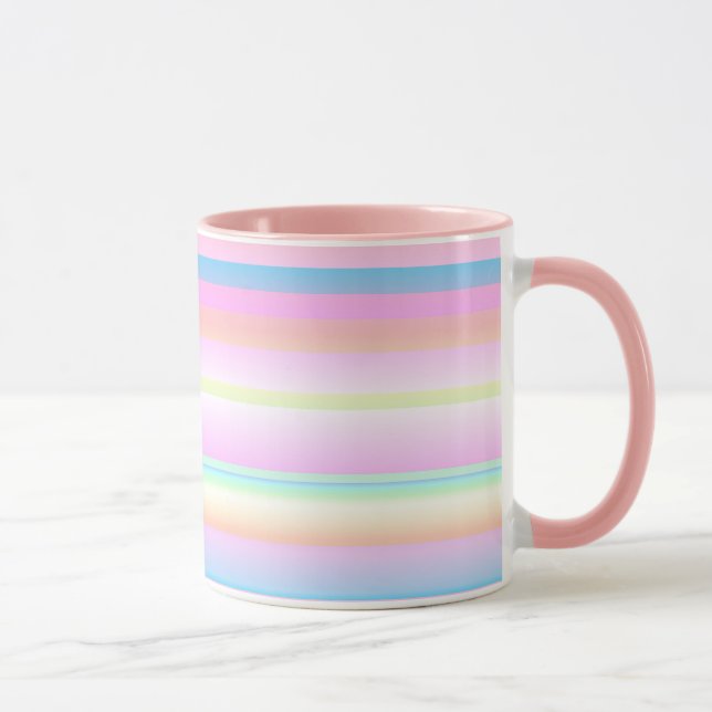 Caneca Pastel, cor-de-rosa, listras de paleta, Mug (Direita)