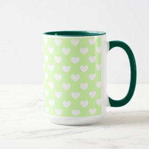 Caneca Pastel De Corações Verde E Branco