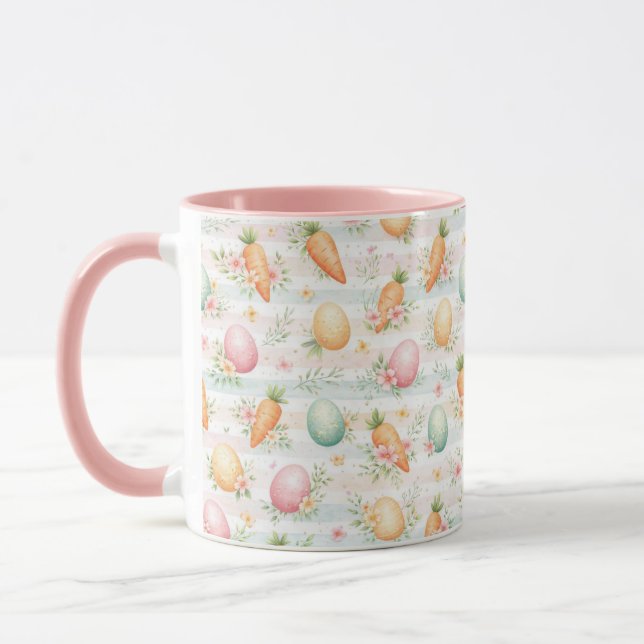 Caneca Pastel Easter Eggs & Carrots Watercolor Pattern (Esquerda)
