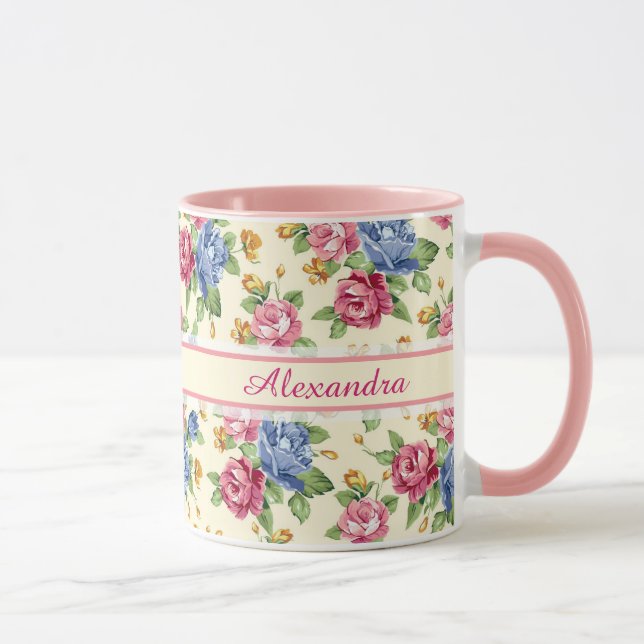 Caneca Pastel Flor Romântico Cor-de-rosa, vermelha, Rosa  (Direita)