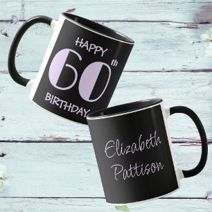 Caneca Pastel Lilac 60º Aniversário Nome Negro