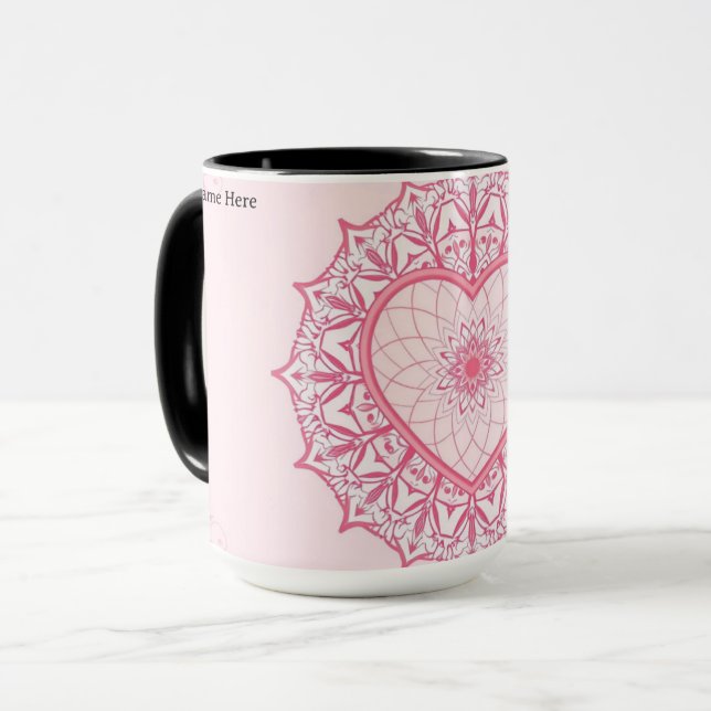 Caneca Pastel Nostalgia Pink Heart Mandala Aesthetic (Frente Esquerda)