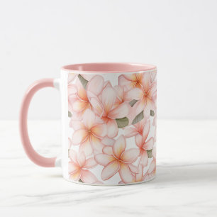 Caneca Pastel Pink Plumeria Frangipani Padrão Floral