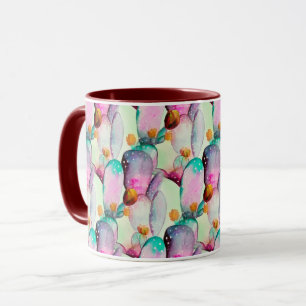 Caneca Pastel Watercolor Cactus Flowers Deserto