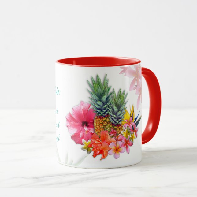 Caneca Pastor Feminino Professora Flores Tropicais Mug (Frente Esquerda)