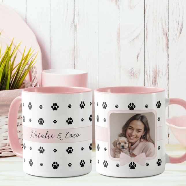 Caneca Pata de Cachorro Rosa Bege Arco com Foto e Texto P (Criador carregado)