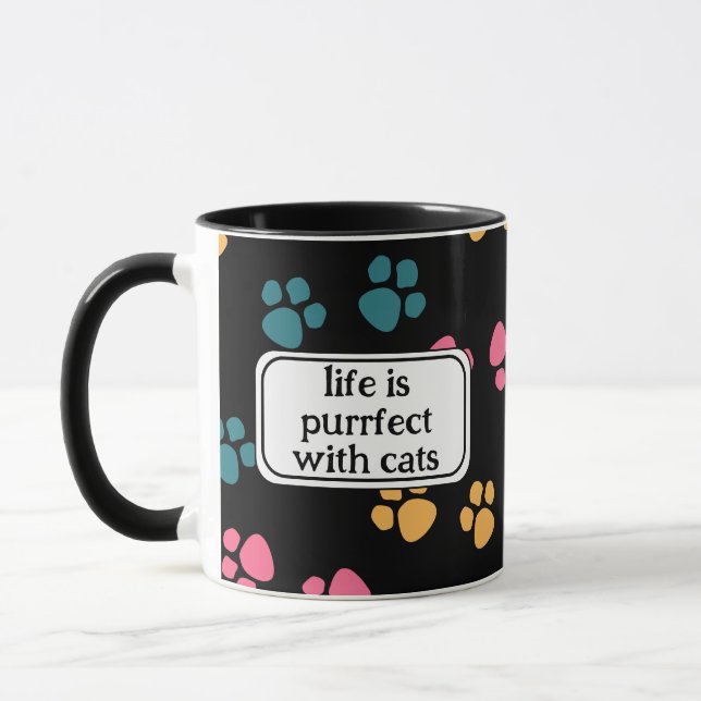 Caneca Pata de gato preto engraçado fofo (Esquerda)
