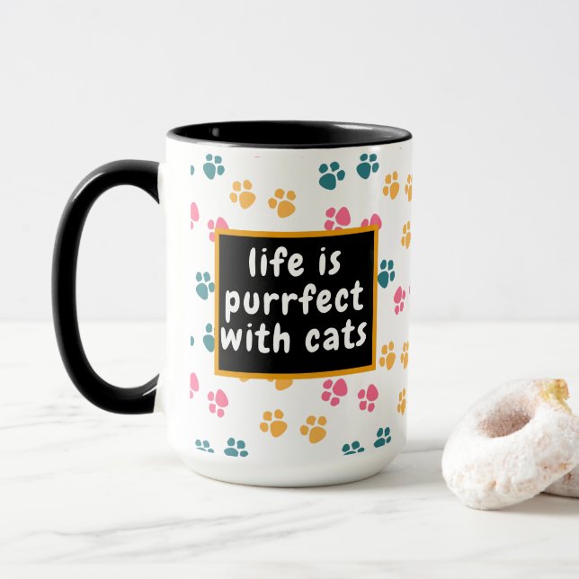 Caneca Pata de gato preto engraçado fofo  (Com Donut)