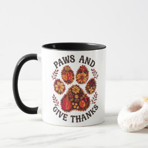 Caneca Patas e Agradeça Dia de Ação de Graças de Cachorro