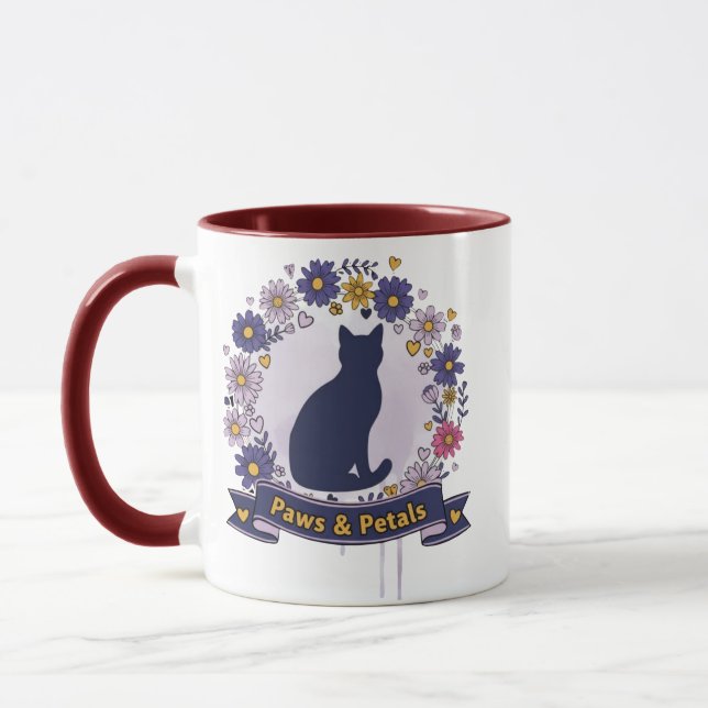 Caneca Patas & Pétalas Design Floral de Gato (Esquerda)