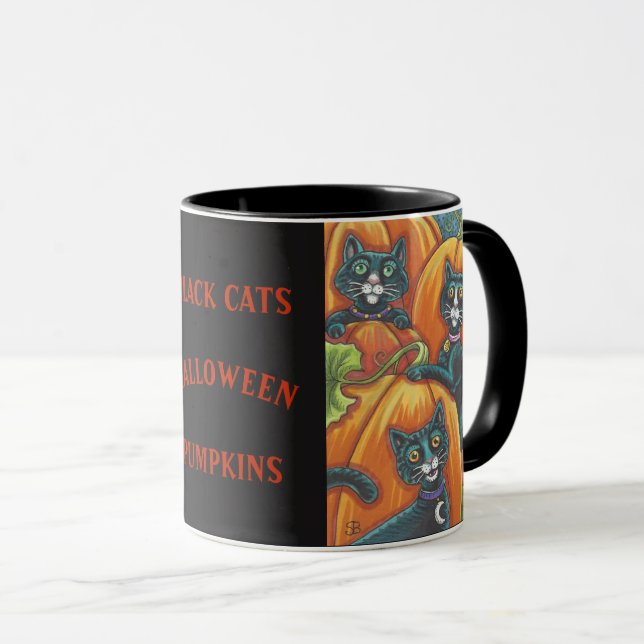 Caneca Patch de Abóbora de Gatos Pretos HALLOWEEN MUG *Pe (Frente Esquerda)