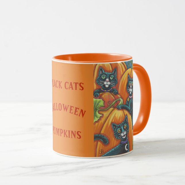 Caneca Patch de Abóbora de Gatos Pretos HALLOWEEN MUG *Pe (Frente Esquerda)