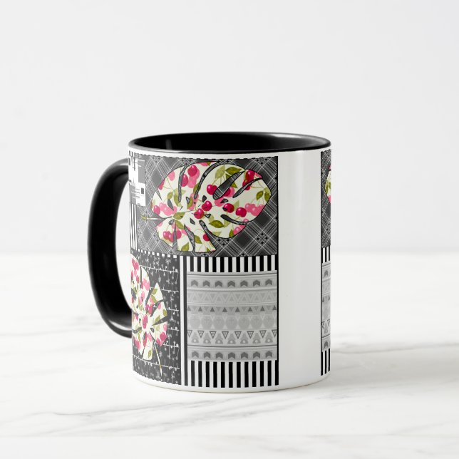 Caneca Patchwork abstrato de retalhos em quilting  (Frente Esquerda)