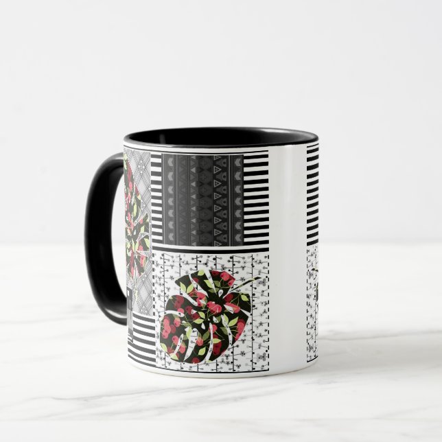 Caneca Patchwork abstrato de retalhos em quilting  (Frente Esquerda)
