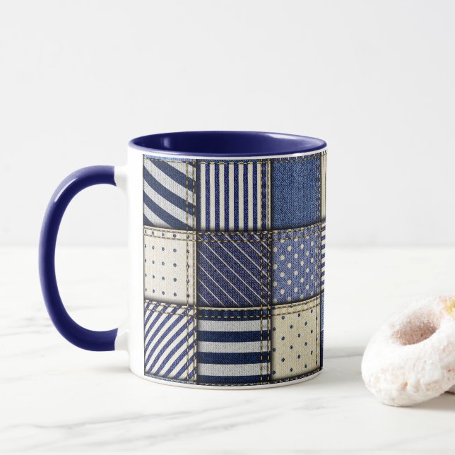 Caneca Patchwork de Denim Azul (Com Donut)