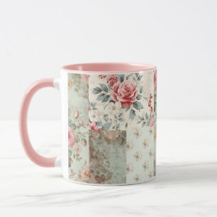 Caneca Patchwork do Pastel Green Florals do Chique Vintag