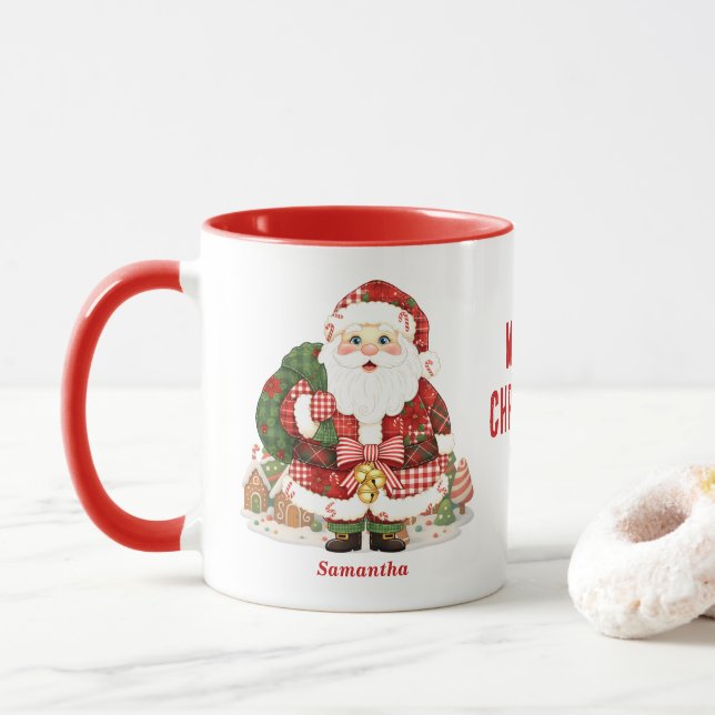 Caneca Patchwork Papai Noel Natal (Com Donut)