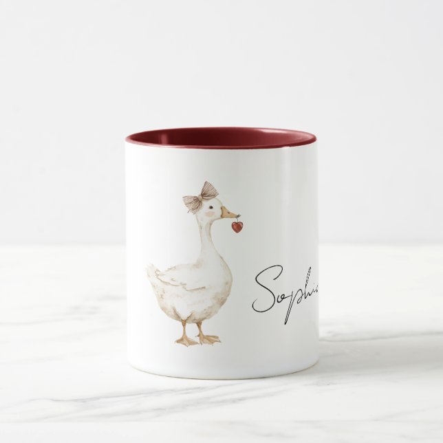 Caneca Pato Creme Laço Coração Vermelho (Centro)