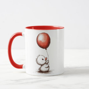 Caneca Pato Fluffy Adorável com balão vermelho