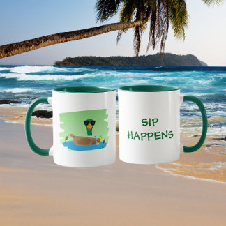 Caneca Pato Relaxado Bebendo no Lago Piada