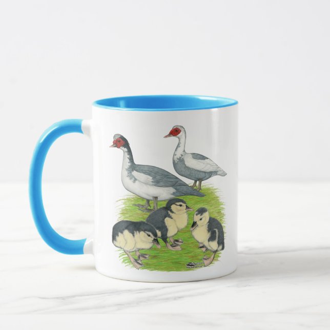 Caneca Patos Azul Família Muscovy (Esquerda)