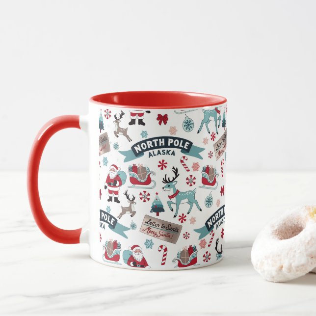 Caneca Pátria de inverno - Papais noeis Sleigh e Polo Nor (Com Donut)