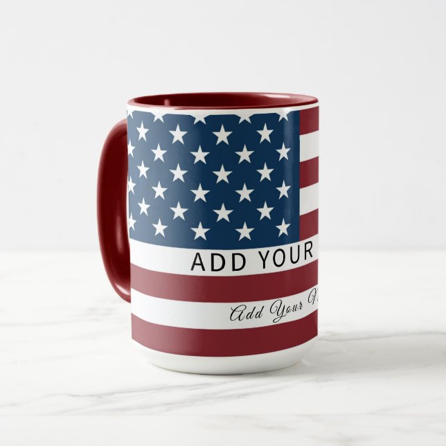 Caneca Patriotic US Flag Custom Text Name  (Frente Esquerda)