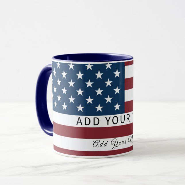 Caneca Patriotic US Flag Custom Text Name  (Frente Esquerda)