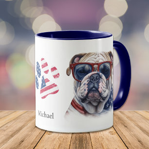 Caneca Patriotic USA Flag Funny Buldogue