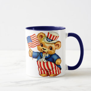 Caneca patriótica do urso do vintage