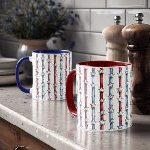 Caneca Patriótica Doodle Estrelas & Listras Vermel