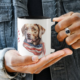 Caneca Patriótico EUA Bandeira Chocolate Labrador Retriev