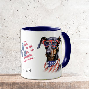 Caneca Patriótico EUA Flag Doberman Pinscher Dog