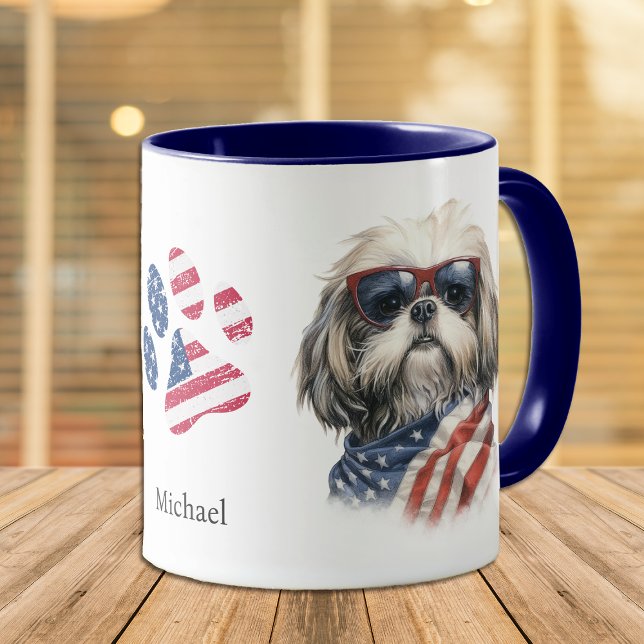 Caneca Patriótico EUA Flag Shih Tzu Dog (Criador carregado)