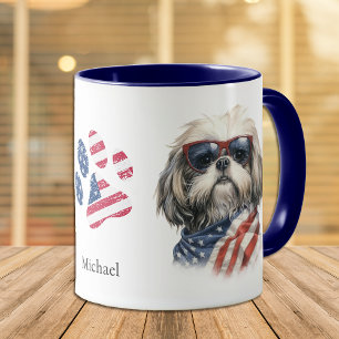 Caneca Patriótico EUA Flag Shih Tzu Dog
